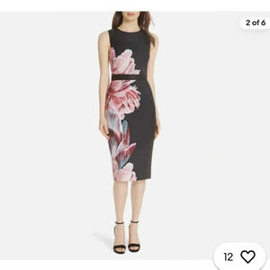 TED BAKER Xanadu Tranquility print Woven Dress In Black floral sheath 2